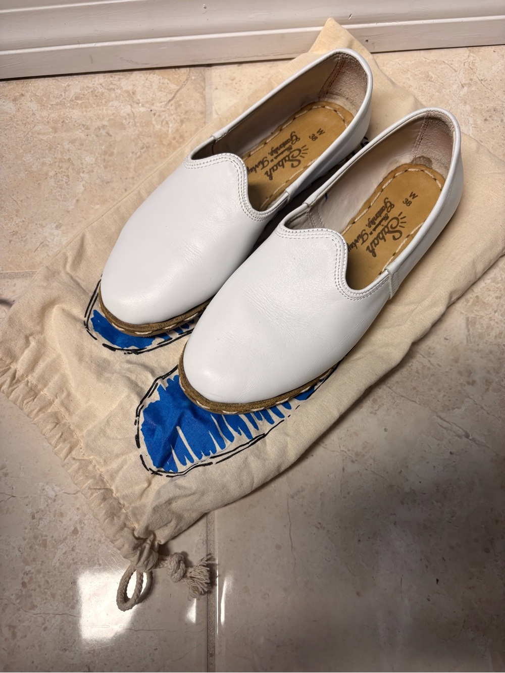 Sabah White Leather Slip-On Flats